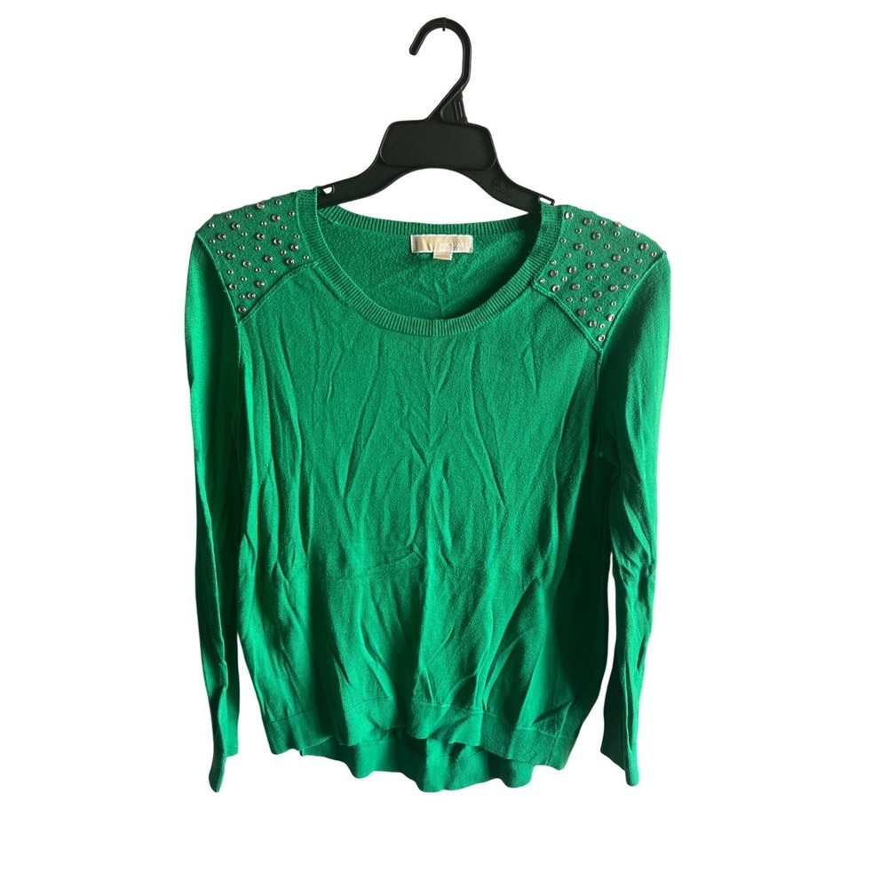 Michael Kors Womens Green Studded Shoulder Long Sleeve Sweater Size M